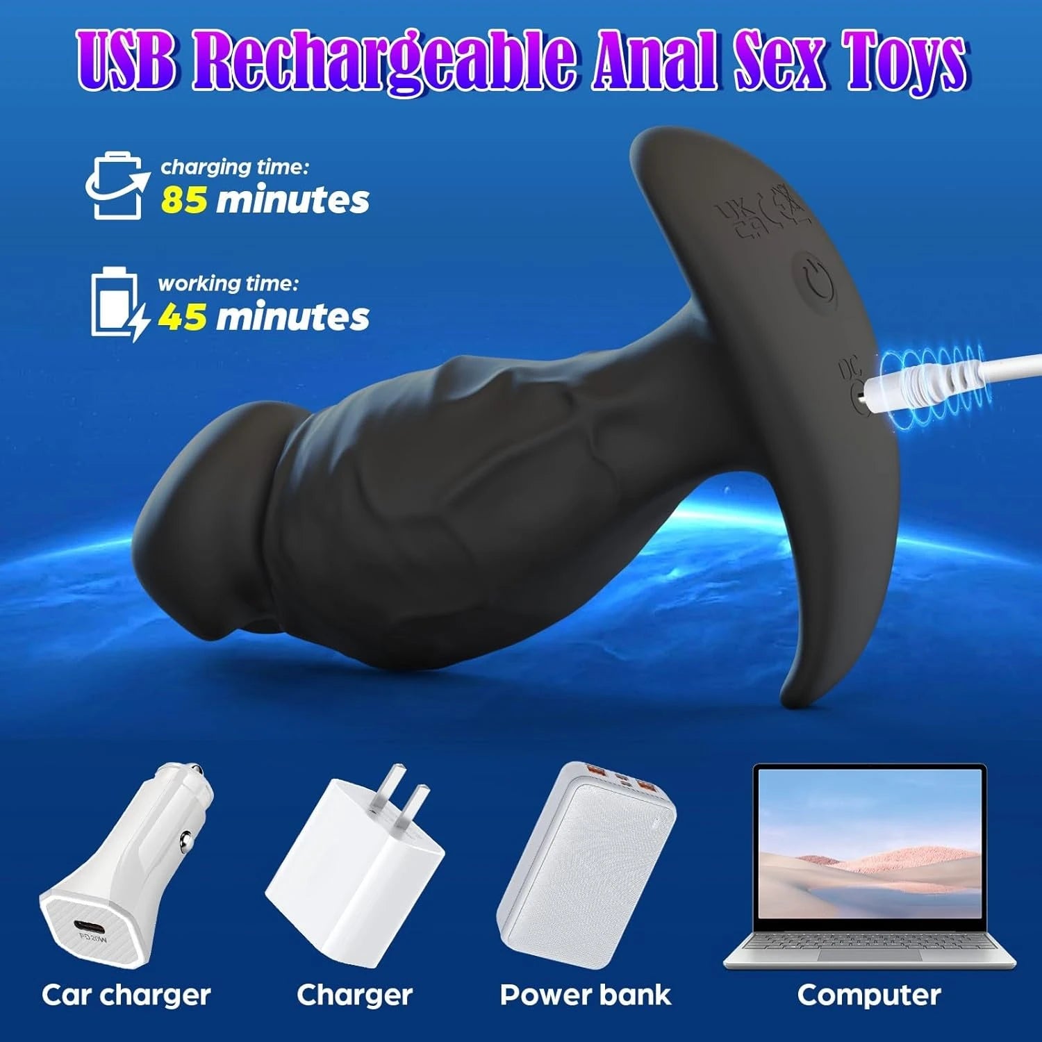 Eterfore Black Anal Plug 360° Rotating Vibrating Dildo
