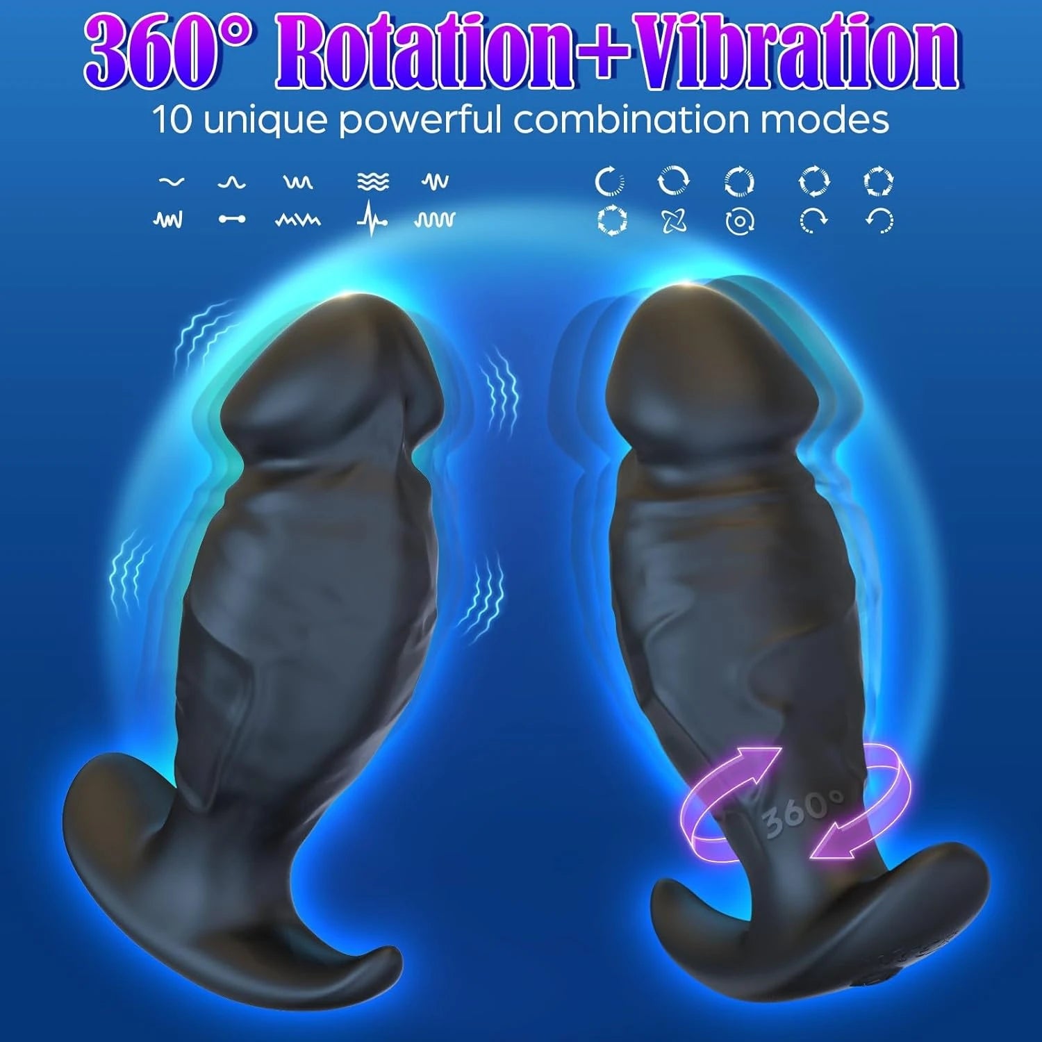 Eterfore Black Anal Plug 360° Rotating Vibrating Dildo